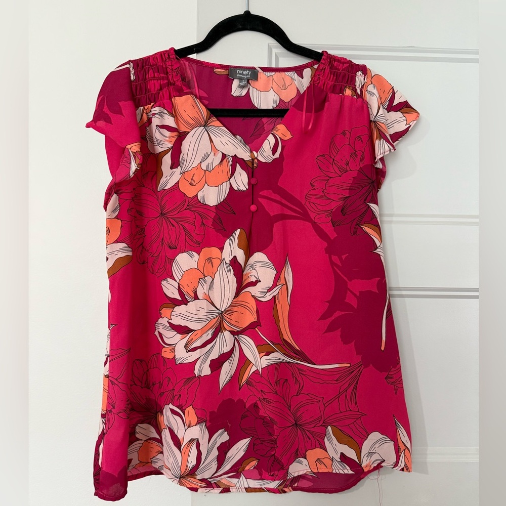 Vibrant Floral Blouse - Red and Orange